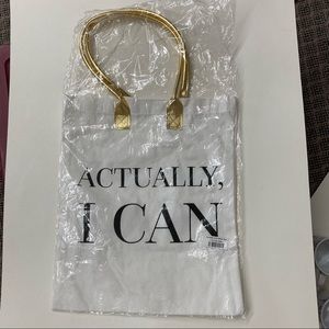 Actually I Can White Canvas Tote Bag Gold Handle Empowerment Affirming NEW